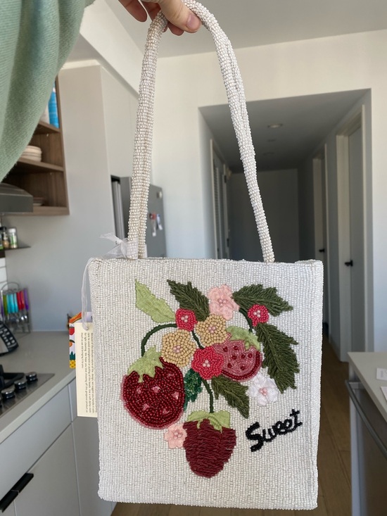 Handcrafted in India Handbags - Handcrafted in India White Beaded Strawberry Shoulder Bag